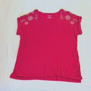 Talbots Embroidered Shoulder Short Sleeve Top